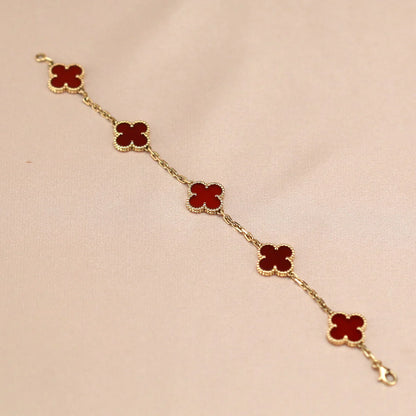 [OAK JURI] CLOVER 5 MOTIF RED CORNELIAN BRACELET COLLECTION