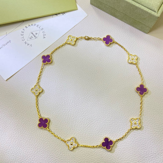 [OAK JURI]CLOVER 10 MOTIFS  PURPLE VIOLET DIAMOND NECKLACE