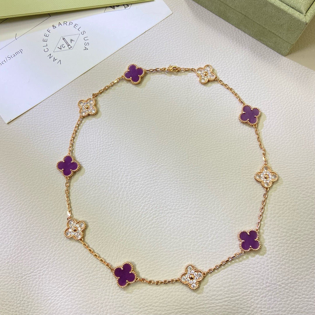 [OAK JURI]CLOVER 10 MOTIFS  PURPLE VIOLET DIAMOND NECKLACE
