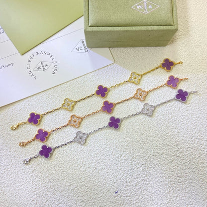 [OAK JURI]CLOVER  5 MOTIFS  PURPLE VIOLET DIAMOND BRACELET