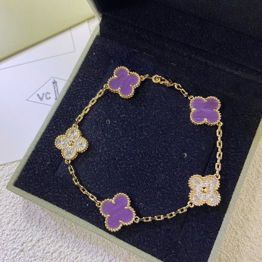 [OAK JURI]CLOVER  5 MOTIFS  PURPLE VIOLET DIAMOND BRACELET