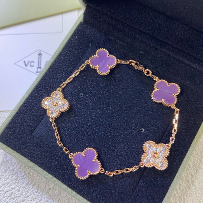 [OAK JURI]CLOVER  5 MOTIFS  PURPLE VIOLET DIAMOND BRACELET
