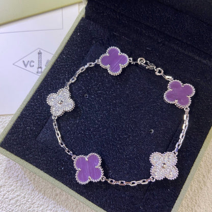 [OAK JURI]CLOVER  5 MOTIFS  PURPLE VIOLET DIAMOND BRACELET