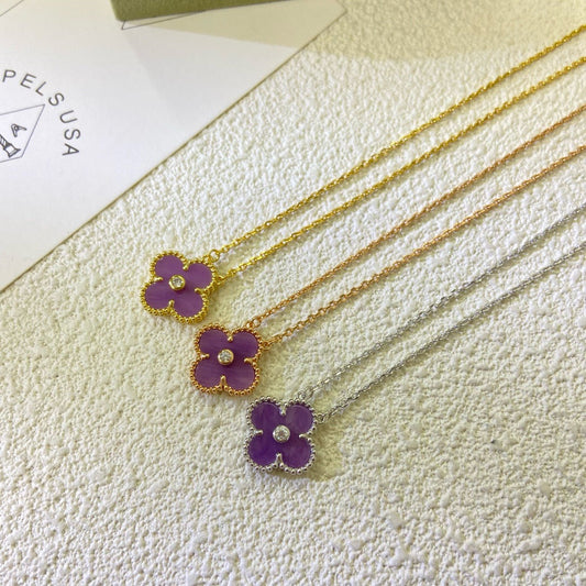 [OAK JURI]CLOVER 15MM DIAMOND  PURPLE VIOLET NECKLACE