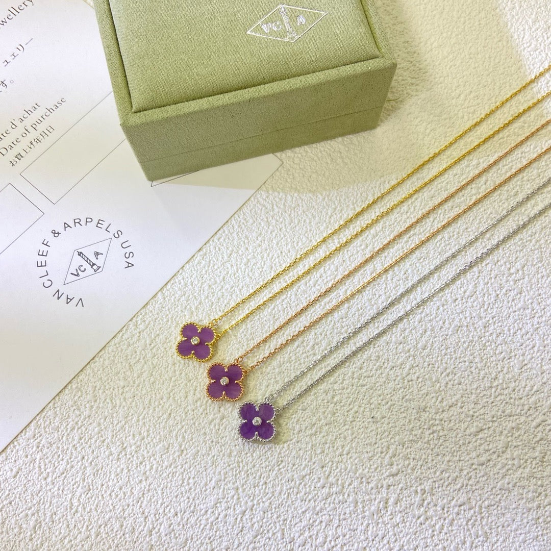 [OAK JURI]CLOVER 15MM DIAMOND  PURPLE VIOLET NECKLACE