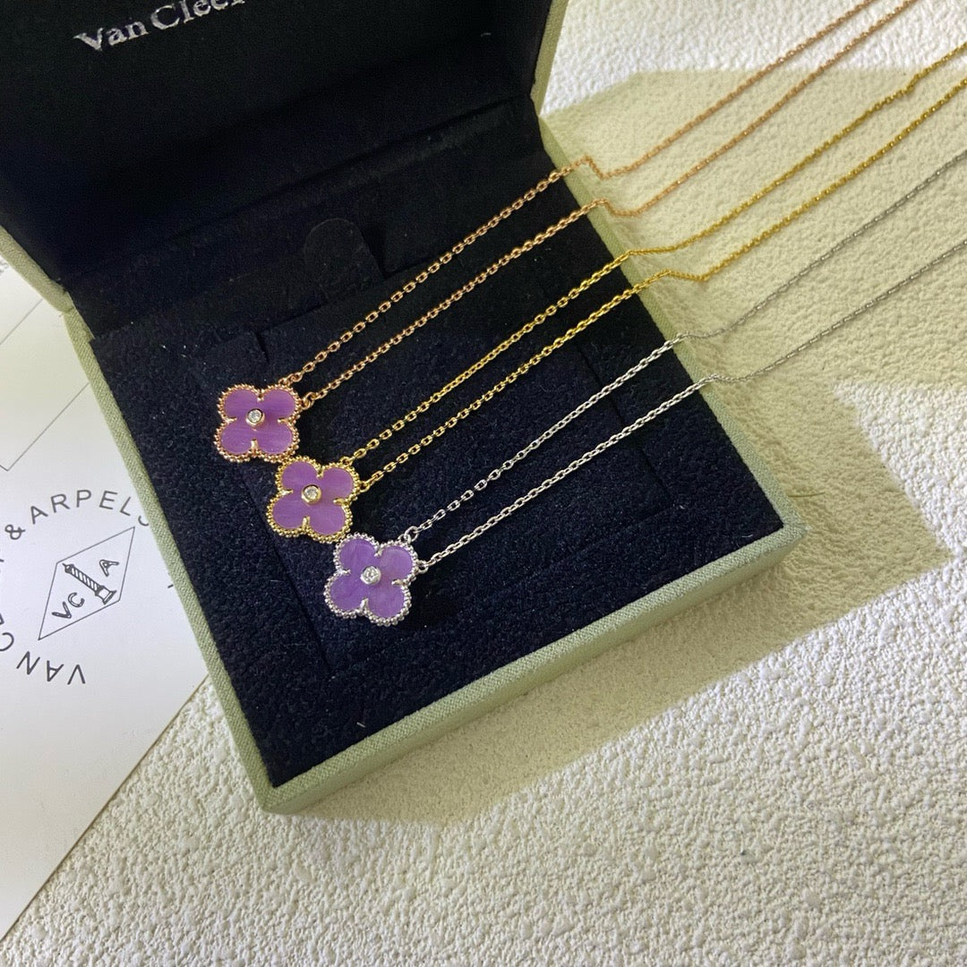 [OAK JURI]CLOVER 15MM DIAMOND  PURPLE VIOLET NECKLACE