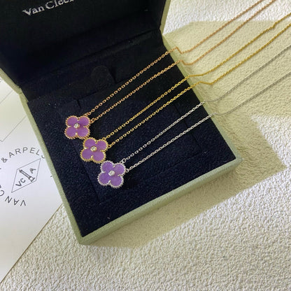 [OAK JURI]CLOVER 15MM DIAMOND  PURPLE VIOLET NECKLACE