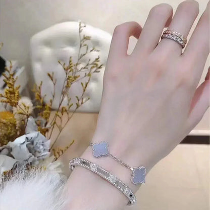 [OAK JURI]CLOVER  5 MOTIF PURPLE CHALCEDONY BRACELET SILVER