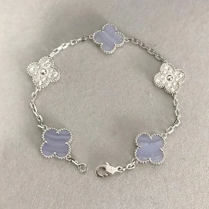 [OAK JURI] CLOVER 5 MOTIF PURPLE CHALCEDONY BRACELET COLLECTION