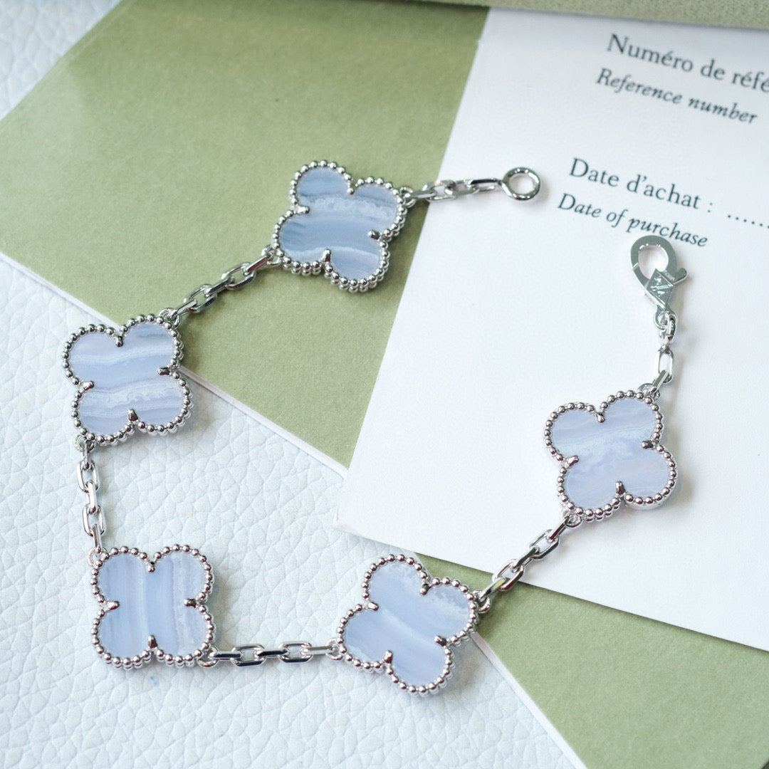 [OAK JURI]CLOVER  5 MOTIF PURPLE CHALCEDONY BRACELET SILVER