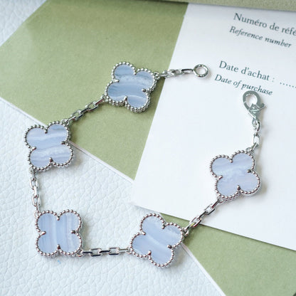 [OAK JURI]CLOVER  5 MOTIF PURPLE CHALCEDONY BRACELET SILVER