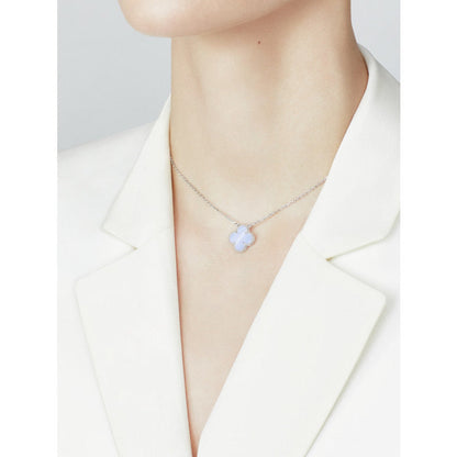 [OAK JURI]CLOVER 15MM BLUE CHALCEDONY NECKLACE SILVER