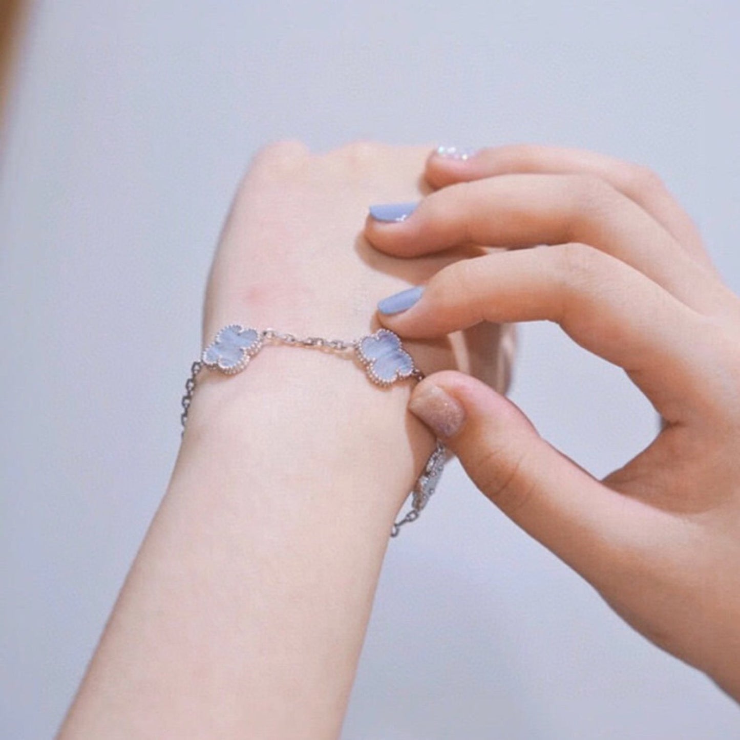 [OAK JURI]CLOVER  5 MOTIF PURPLE CHALCEDONY BRACELET SILVER