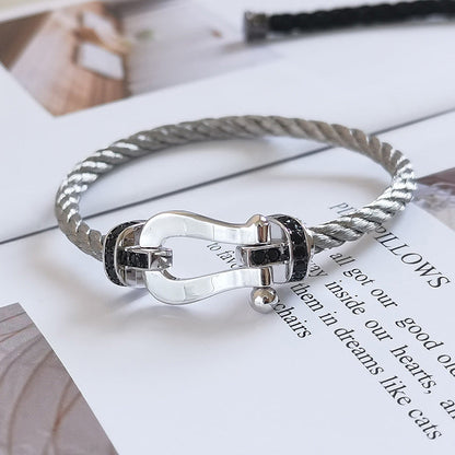 [OAK JURI]FORCE LARGE HORSESHOE BLACK DIAMOND BRACELET SILVER