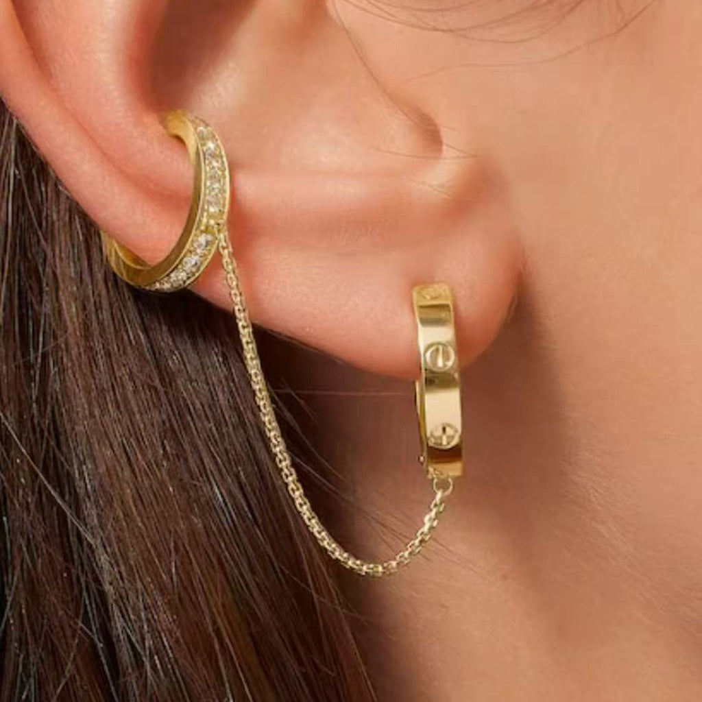 [OAK JURI]LOVE 3.0MM HALF DIAMOND EARRINGS (SINGLE）