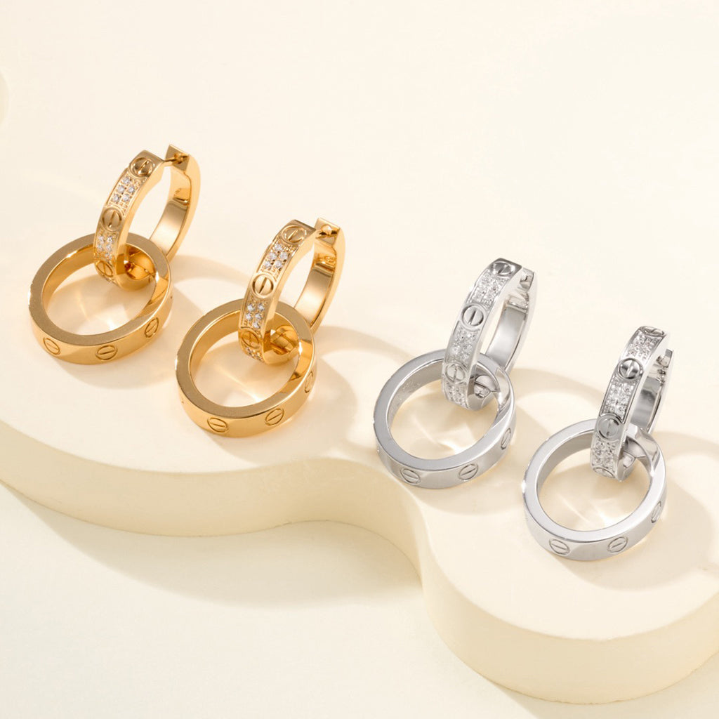 [OAK JURI]LOVE 3.3MM DANGLE HALF DIAMOND EARRINGS