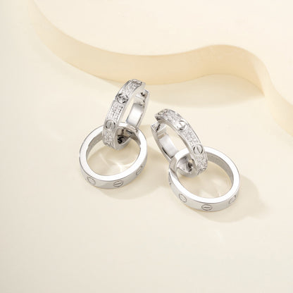 [OAK JURI]LOVE 3.3MM DANGLE HALF DIAMOND EARRINGS