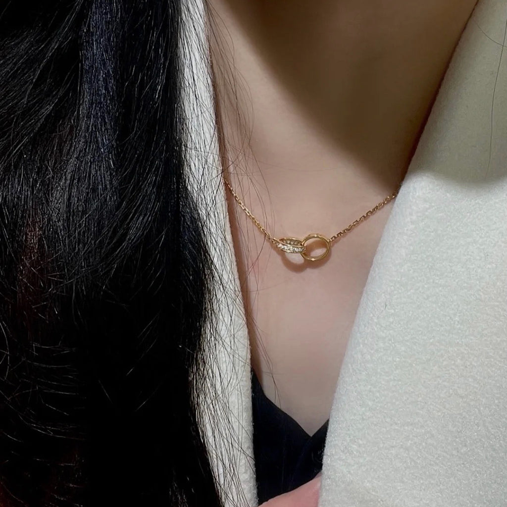 [OAK JURI]LOVE DOUBLE RING HALF DIAMOND NECKLACE