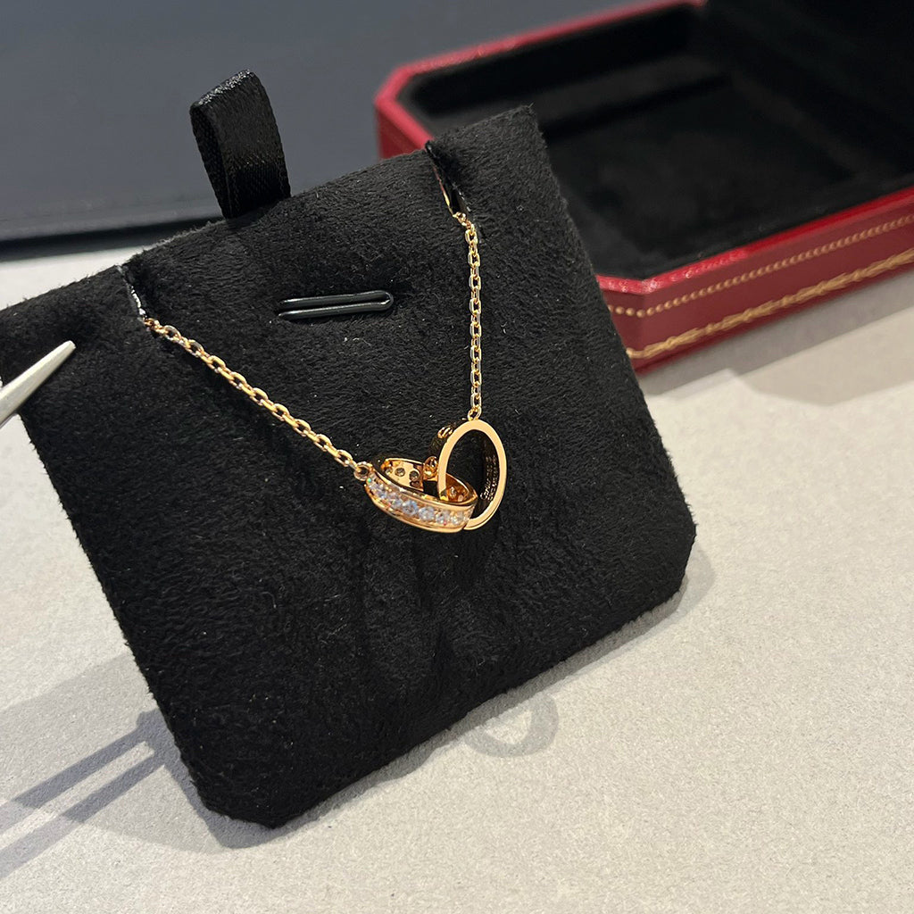 [OAK JURI]LOVE DOUBLE RING HALF DIAMOND NECKLACE