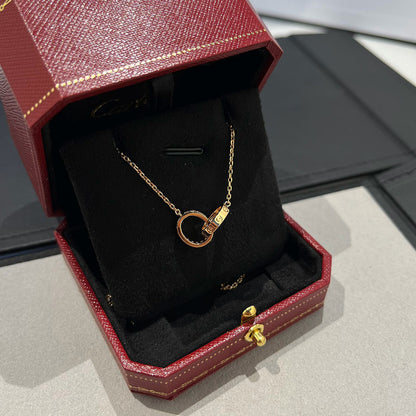 [OAK JURI]LOVE DOUBLE RING HALF DIAMOND NECKLACE