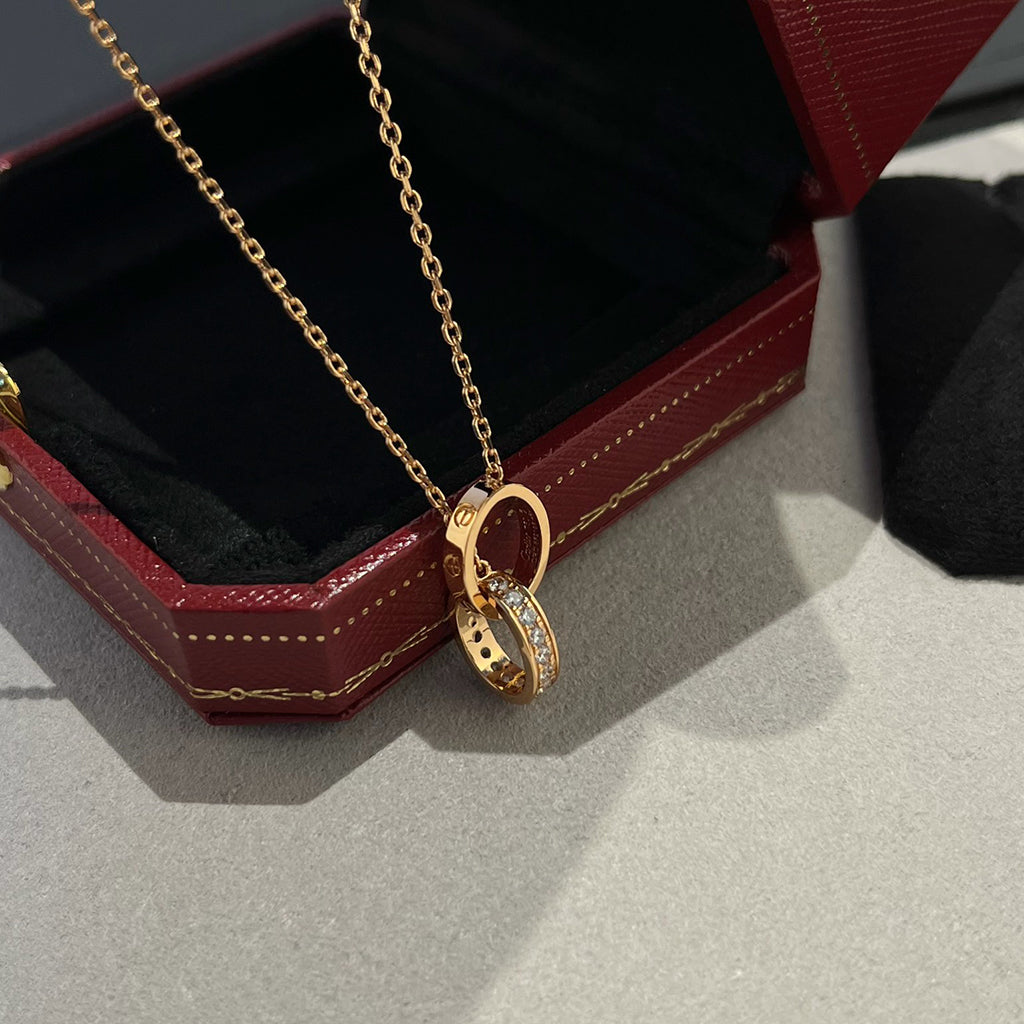 [OAK JURI]LOVE DOUBLE RING HALF DIAMOND NECKLACE