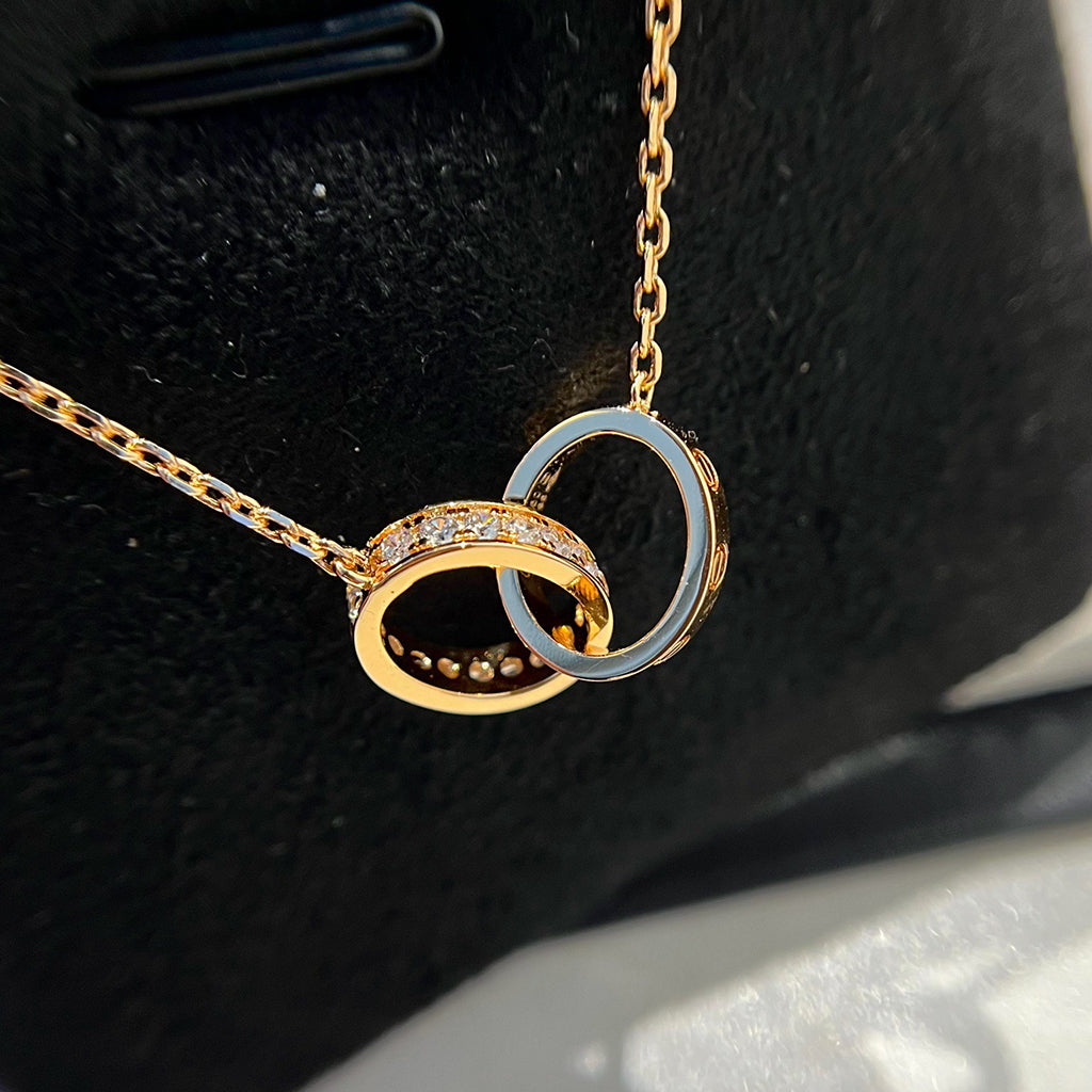 [OAK JURI]LOVE DOUBLE RING HALF DIAMOND NECKLACE