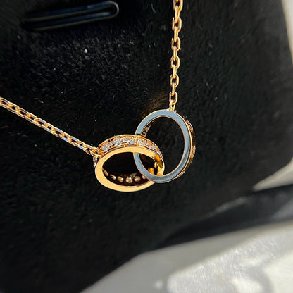 [OAK JURI]LOVE DOUBLE RING HALF DIAMOND NECKLACE