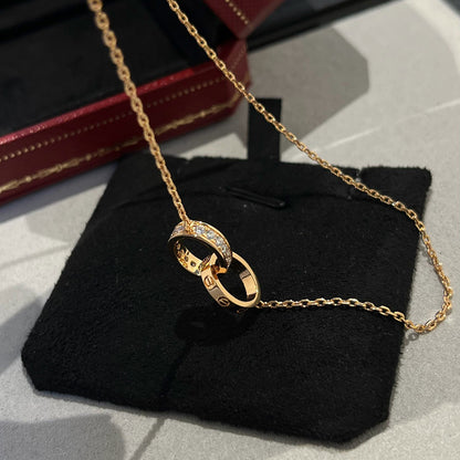 [OAK JURI]LOVE DOUBLE RING HALF DIAMOND NECKLACE