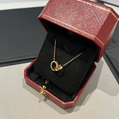 [OAK JURI]LOVE DOUBLE RING HALF DIAMOND NECKLACE