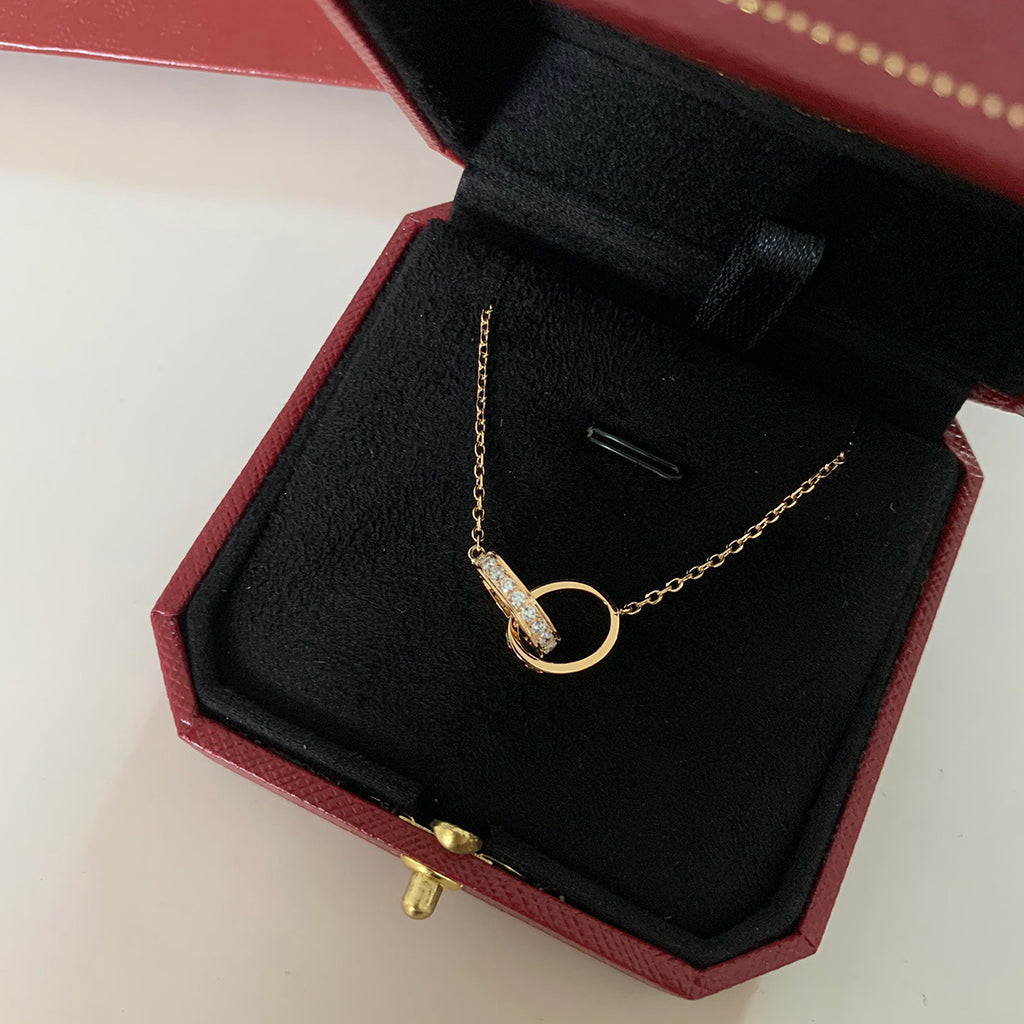 [OAK JURI]LOVE DOUBLE RING HALF DIAMOND NECKLACE