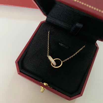 [OAK JURI]LOVE DOUBLE RING HALF DIAMOND NECKLACE
