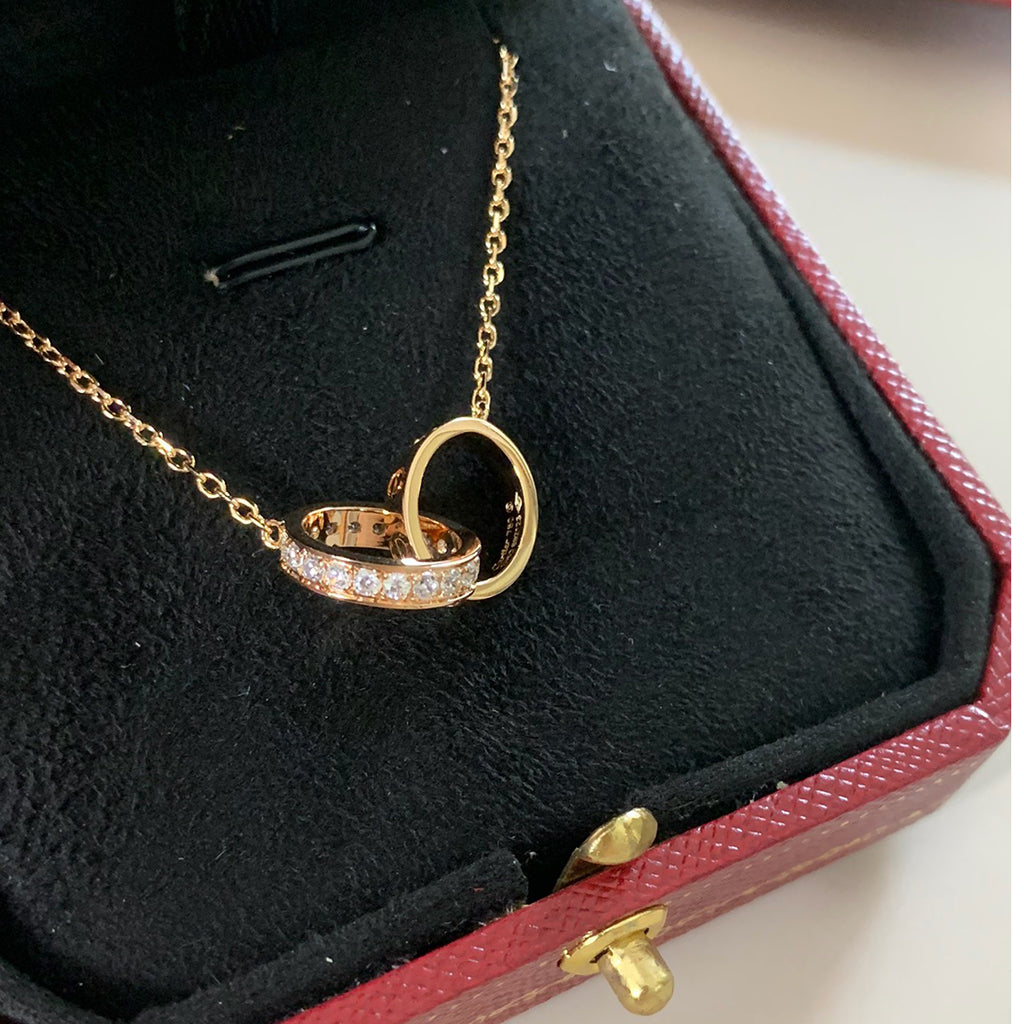 [OAK JURI]LOVE DOUBLE RING HALF DIAMOND NECKLACE