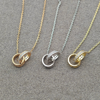 [OAK JURI]LOVE DOUBLE RING HALF DIAMOND NECKLACE