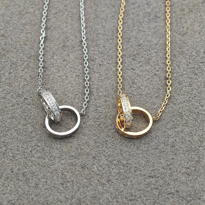 [OAK JURI]LOVE DOUBLE RING HALF DIAMOND NECKLACE