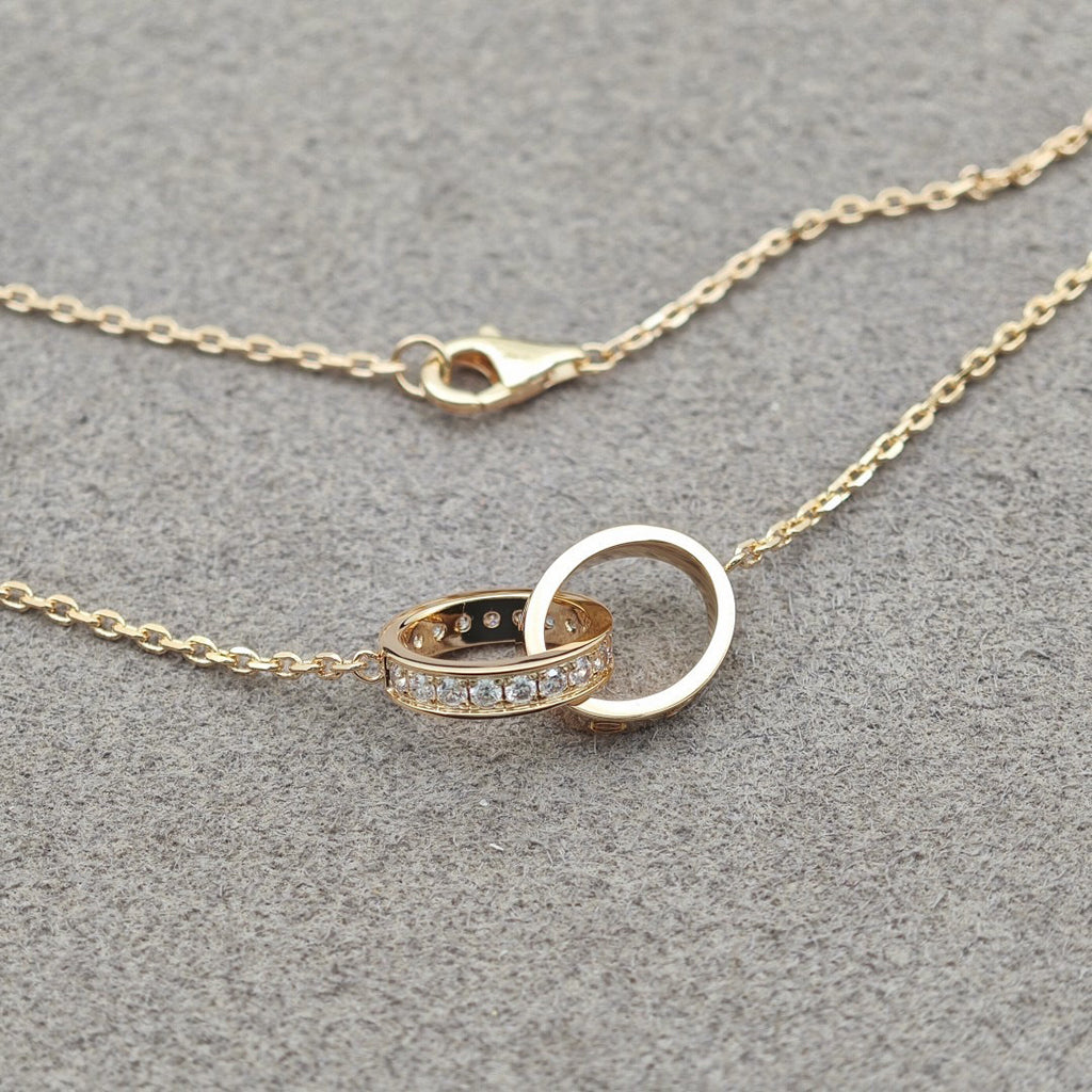 [OAK JURI]LOVE DOUBLE RING HALF DIAMOND NECKLACE