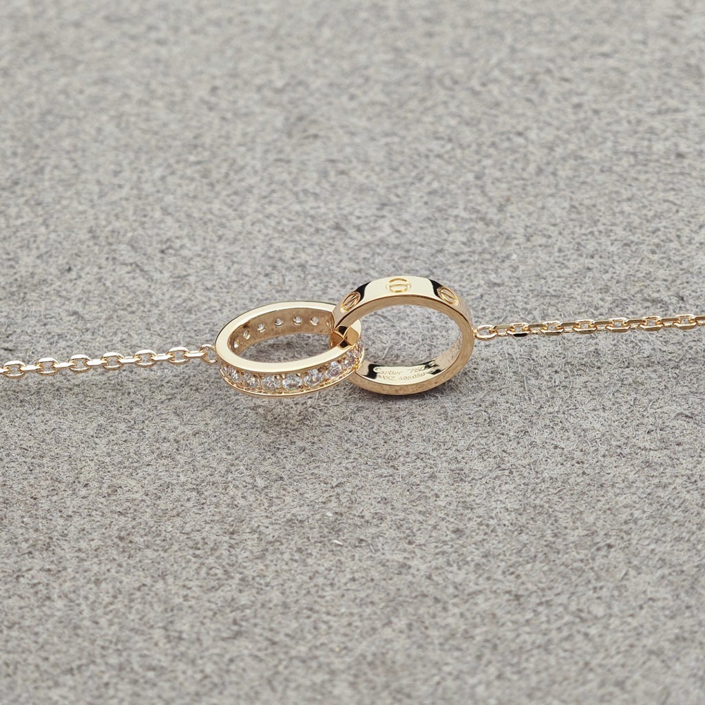 [OAK JURI]LOVE DOUBLE RING HALF DIAMOND NECKLACE