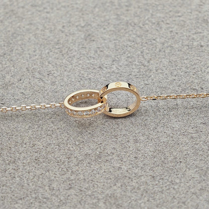 [OAK JURI]LOVE DOUBLE RING HALF DIAMOND NECKLACE