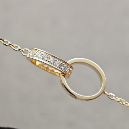 [OAK JURI]LOVE DOUBLE RING HALF DIAMOND NECKLACE