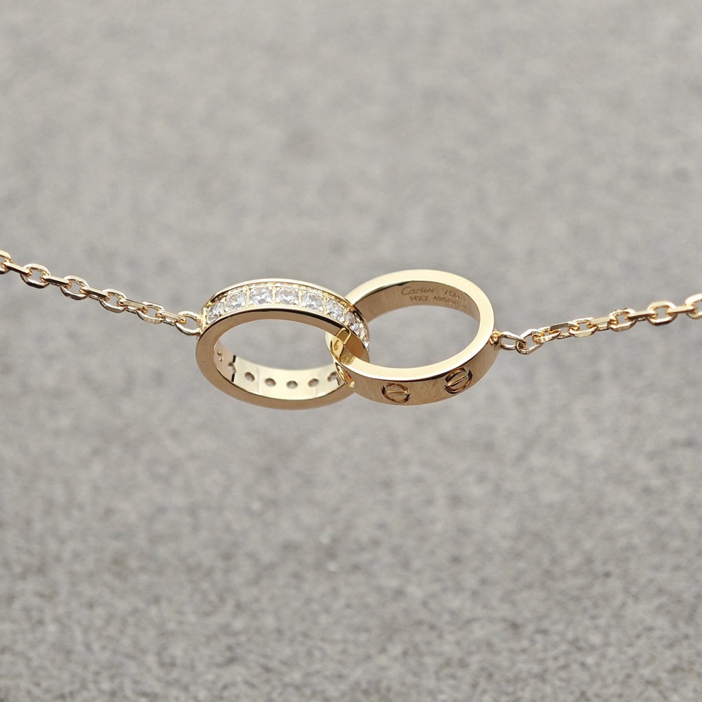 [OAK JURI]LOVE DOUBLE RING HALF DIAMOND NECKLACE