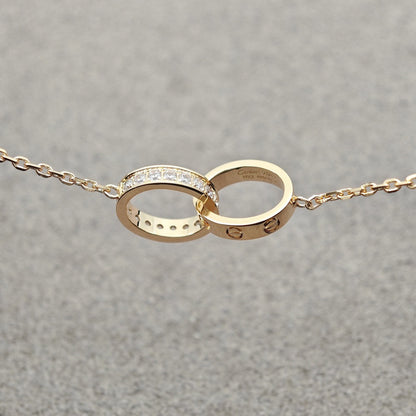 [OAK JURI]LOVE DOUBLE RING HALF DIAMOND NECKLACE
