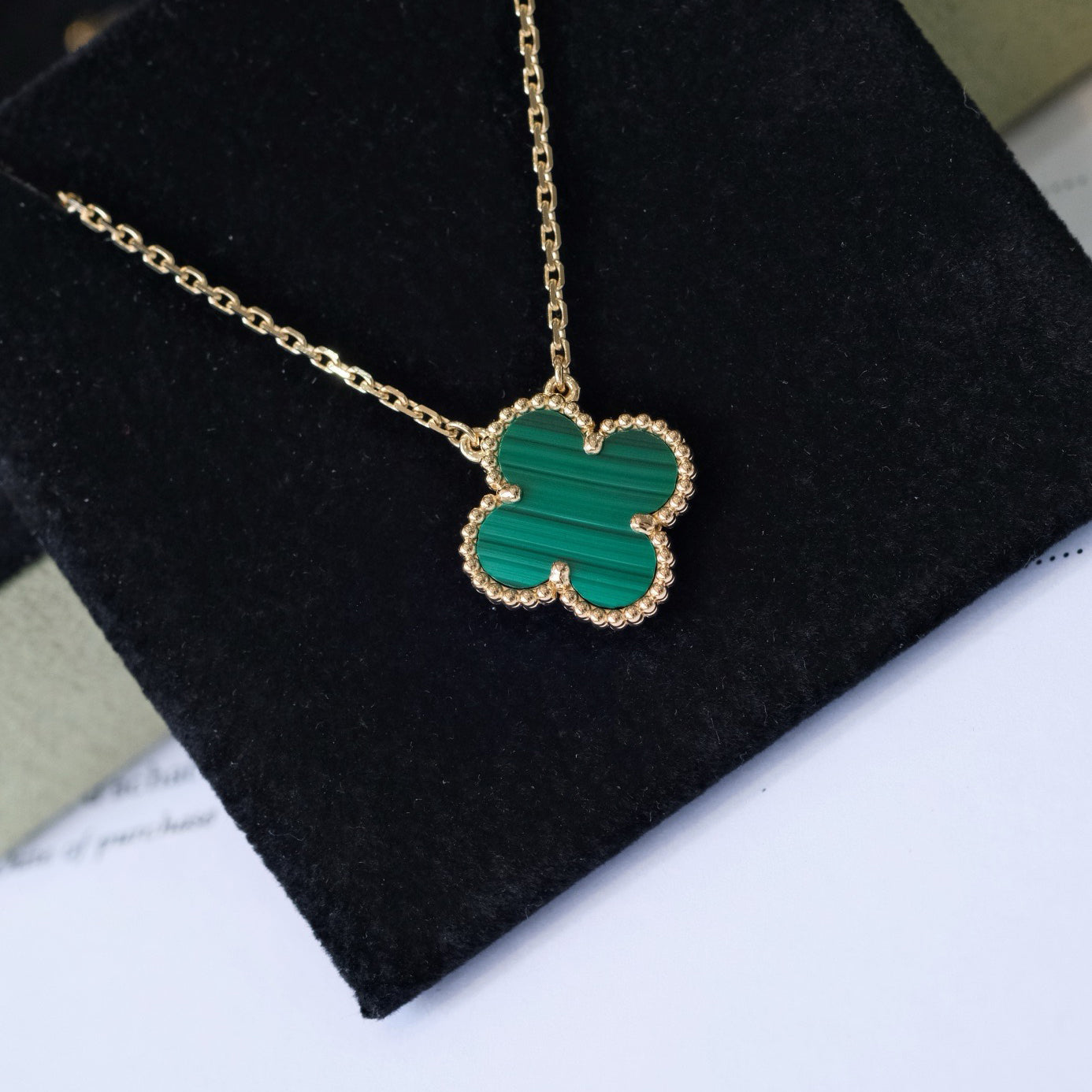 [OAK JURI]CLOVER 15MM MALACHITE SINGLE FLOWER  NECKLACE