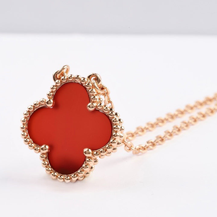 [OAK JURI]CLOVER 15MM CARNELIAN SINGLE FLOWER NECKLACE
