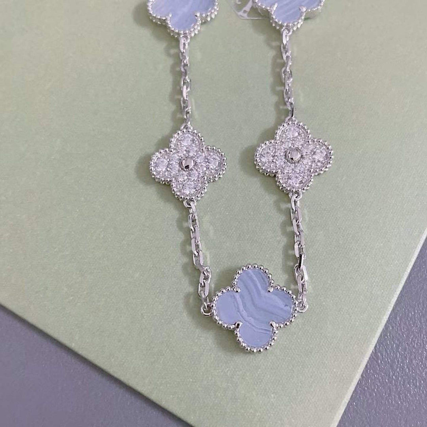 [OAK JURI]CLOVER  5 MOTIF DIAMOND PURPLE CHALCEDONY BRACELET SILVER