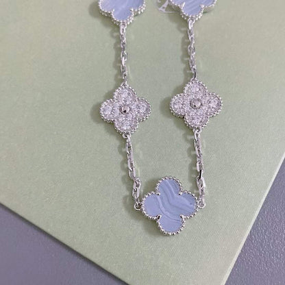 [OAK JURI]CLOVER  5 MOTIF DIAMOND PURPLE CHALCEDONY BRACELET SILVER