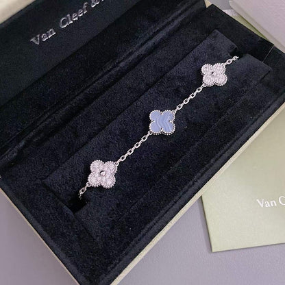 [OAK JURI]CLOVER  5 MOTIF DIAMOND PURPLE CHALCEDONY BRACELET SILVER