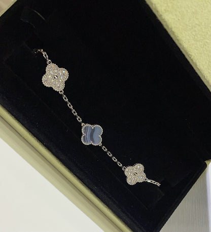 [OAK JURI]CLOVER  5 MOTIF DIAMOND PURPLE CHALCEDONY BRACELET SILVER