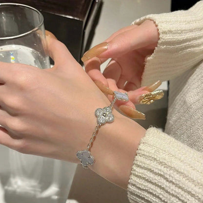 [OAK JURI]CLOVER  5 MOTIF DIAMOND PURPLE CHALCEDONY BRACELET SILVER