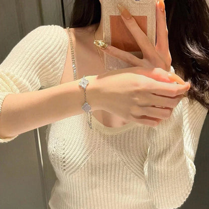 [OAK JURI] CLOVER 5 MOTIF PURPLE CHALCEDONY BRACELET COLLECTION