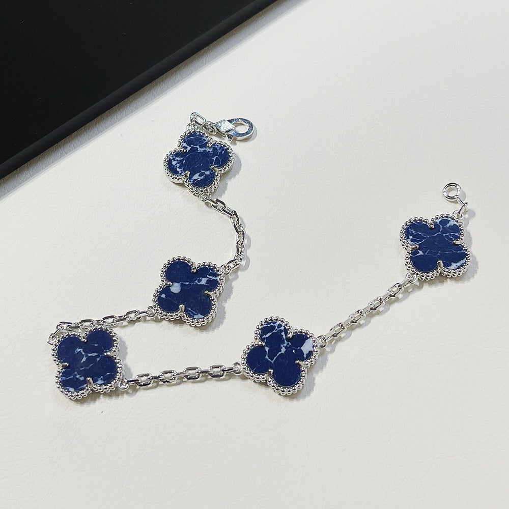 [OAK JURI]CLOVER 5 MOTIF PIETERSITE SILVER BRACELET