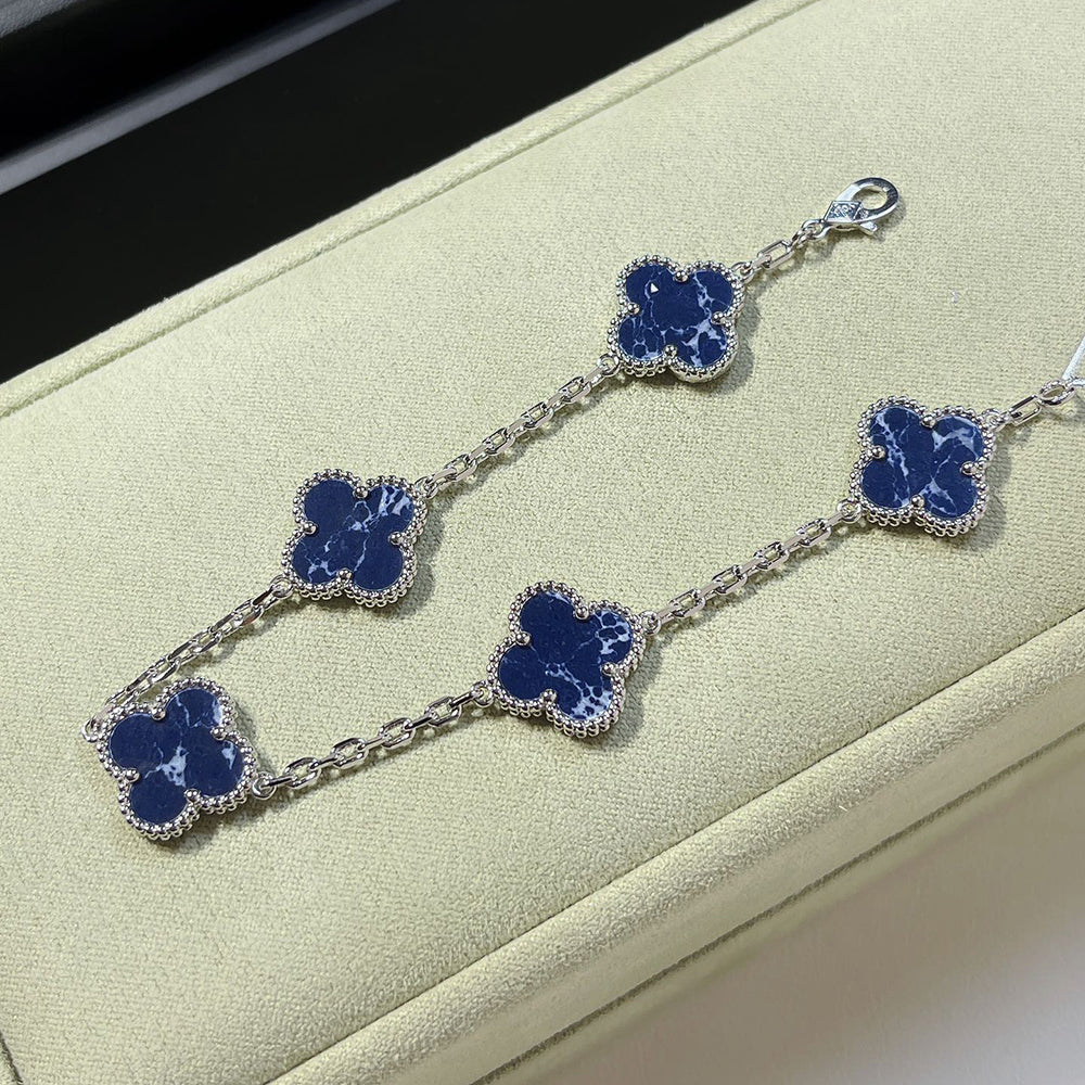 [OAK JURI]CLOVER 5 MOTIF PIETERSITE SILVER BRACELET